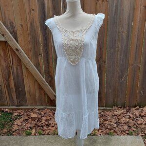 White Swim Cover Up Dress Semi Sheer Gauzy Cotton Sz M New Sonoma